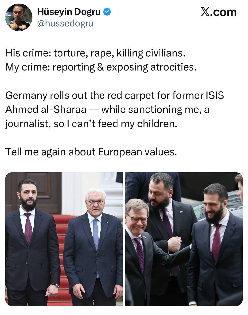 Аббас Джума: Журналист, подвергшийся репрессиям в Германии за выполнение журналистской миссии, высказался о визите «президента» Сирии аш-Шараа (Джуляни) в Берлин: