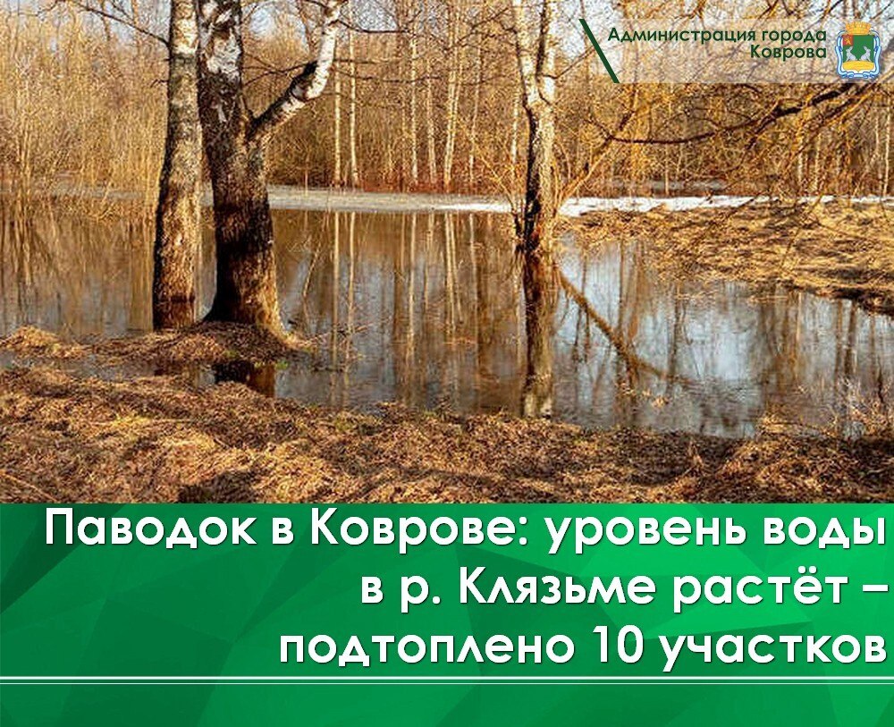 На утро 6 апреля уровень воды в Клязьме в районе Коврова достиг 281 сантиметра выше нулевой отметки