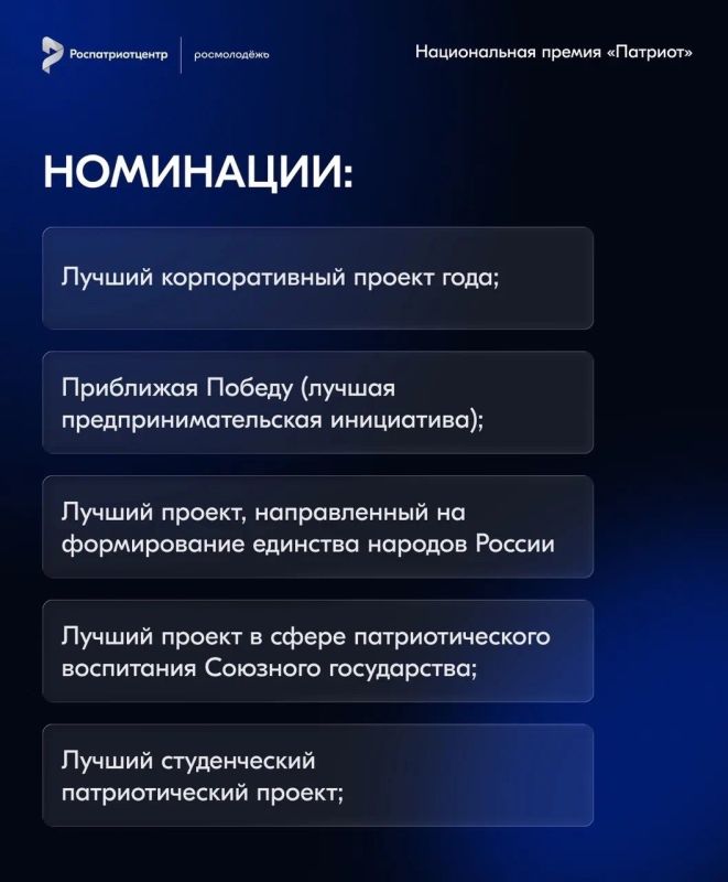 Продолжается регистрация на Национальную премию «Патриот» Продолжается регистрация на Национальную премию «Патриот»