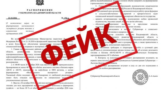 Правительство Владимирской области предупреждает о фейковом документе